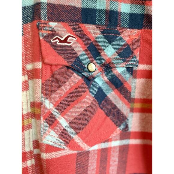 Men's Hollister Pearl Snap Plaid Shirt Western Style Red Plaid Size Large - Picture 3 of 13